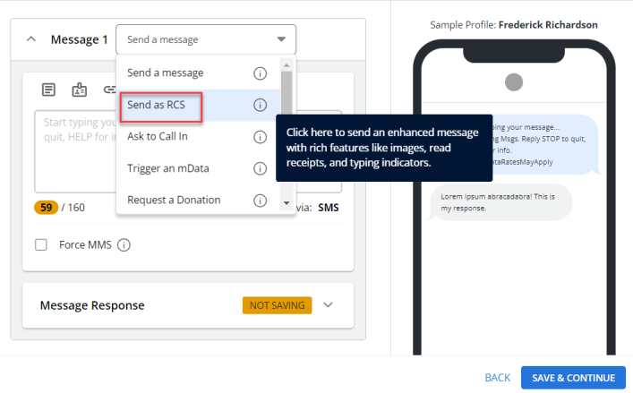 RCS messaging option